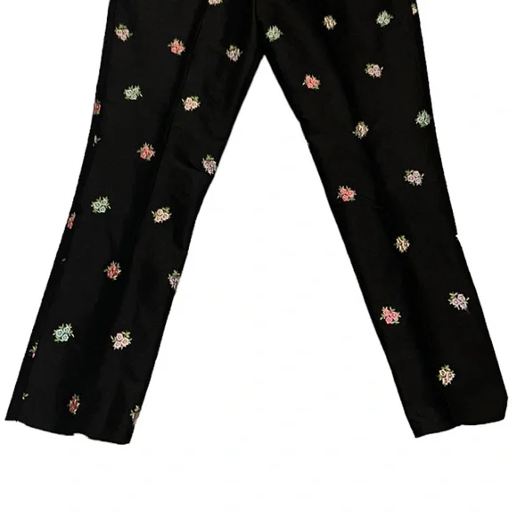 Lilly Pulitzer Vintage Black Silk Embroidered Floral Pants - 6 - Picture 3 of 8